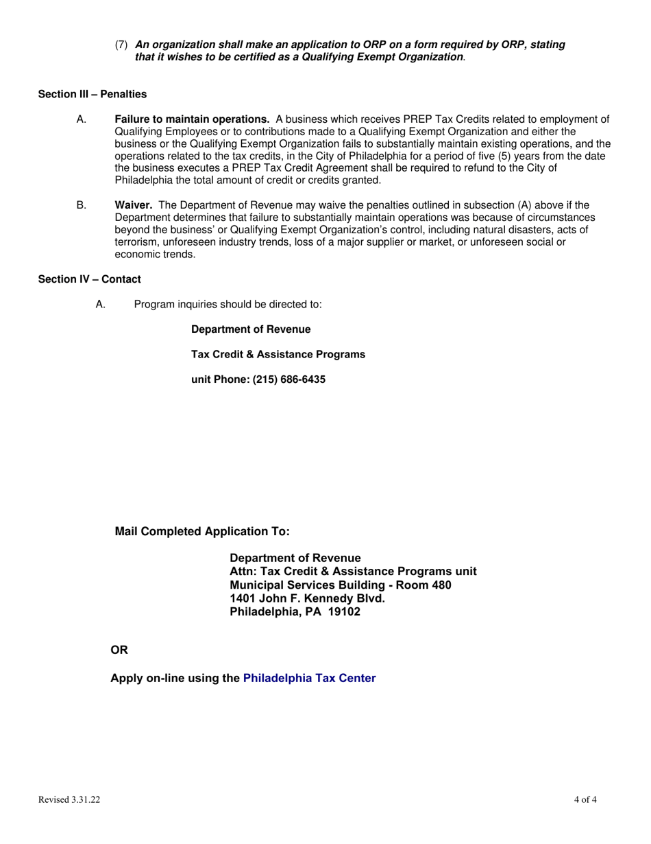Employer Application to Participate in the Philadelphia Re-entry Employment Program - City of Philadelphia, Pennsylvania, Page 4