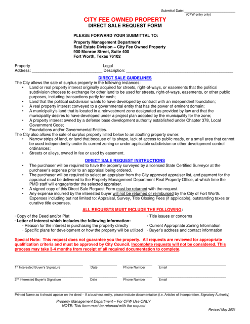 City Fee Owned Property Direct Sale Request Form - City of Fort Worth, Texas
