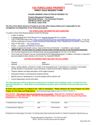 Document preview: Tax Foreclosed Property Direct Sale Request Form - City of Fort Worth, Texas