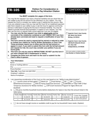Document preview: Form TR-105 Petition for Consideration Re Ability to Pay Infraction Citation - County of Inyo, California