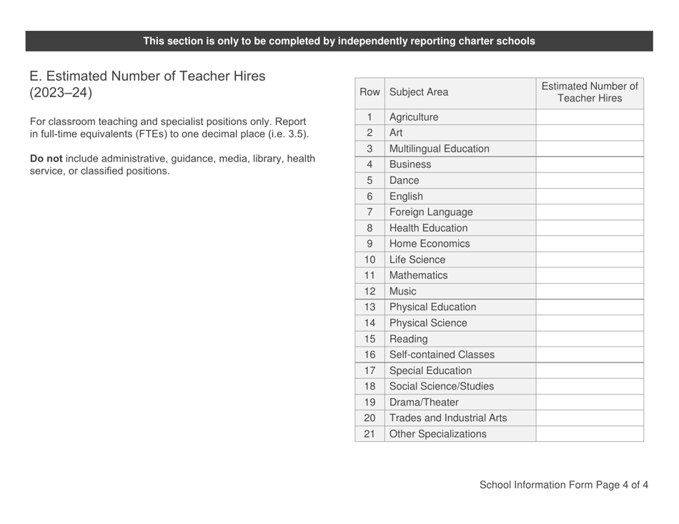 Cbeds School Information Form (Sif) - California, Page 4