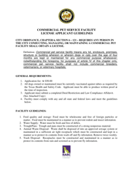 Document preview: Commercial Pet Facility License Application - City of Houston, Texas
