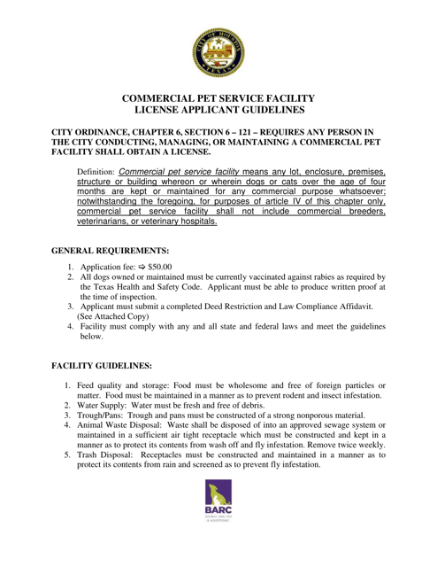 Commercial Pet Facility License Application - City of Houston, Texas Download Pdf