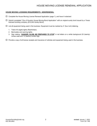 Form CE-1186 House Moving License Renewal Application - City of Houston, Texas, Page 2