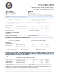 Document preview: Credit Access Business Application for Certificate of Registration - City of Houston, Texas