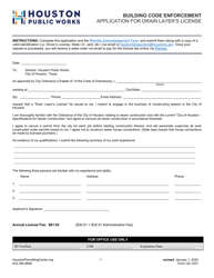 Document preview: Form CE-1201 Application for Drain Layer's License - City of Houston, Texas