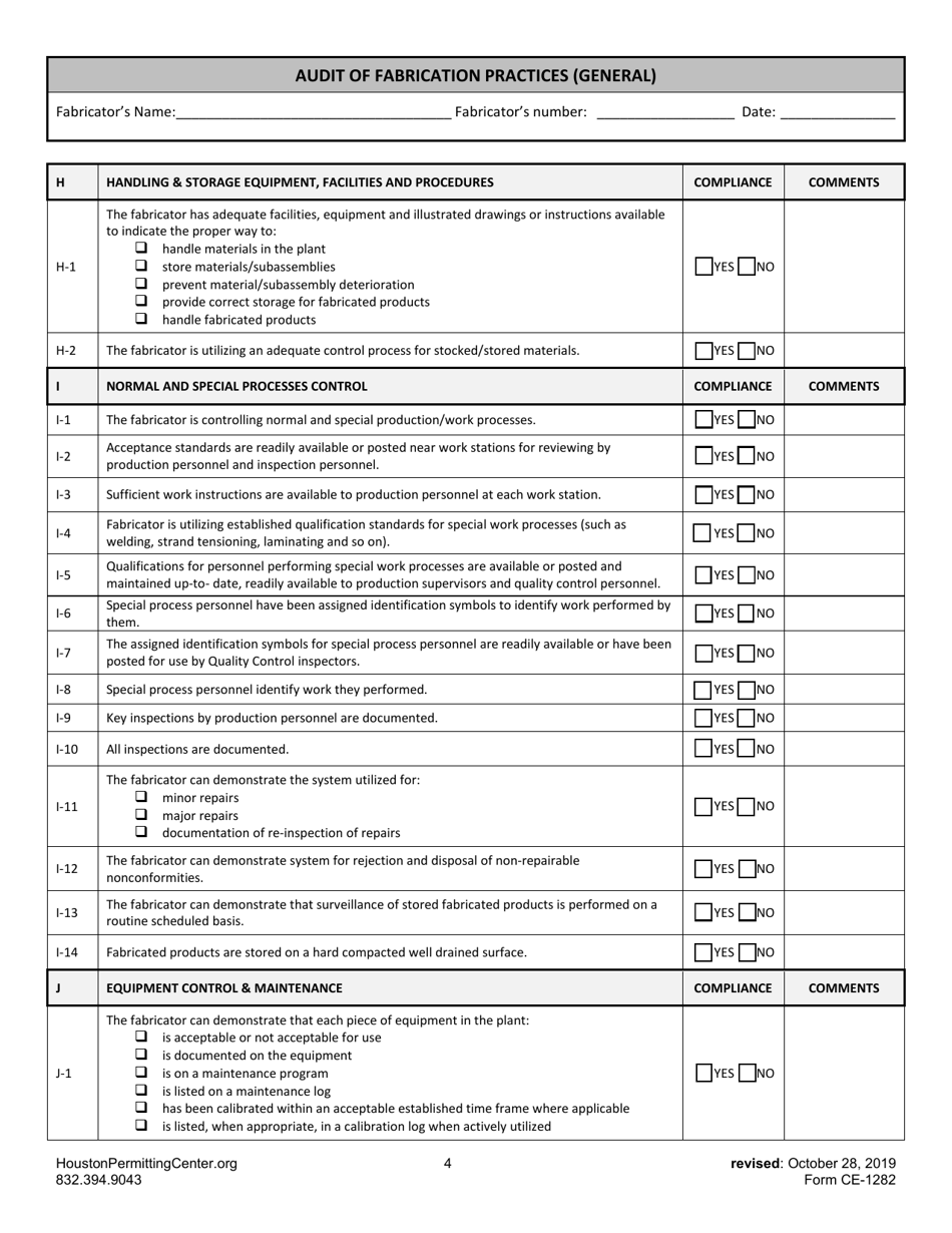 Form C (CE-1282) Audit of Fabrication Practices (General) - City of Houston, Texas, Page 4