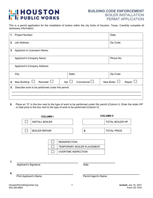 Form CE-1016  Printable Pdf