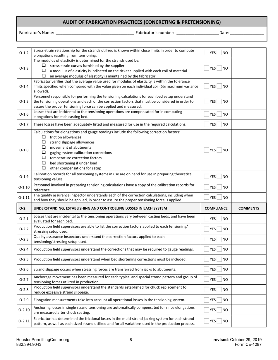 Form G (CE-1287) Audit of Fabrication Practices (Concreting  Pretensioning) - City of Houston, Texas, Page 8