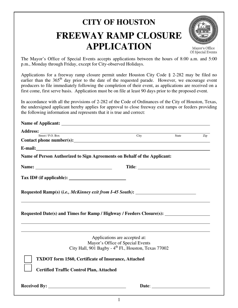 Freeway Ramp Closure Application - City of Houston, Texas, Page 1