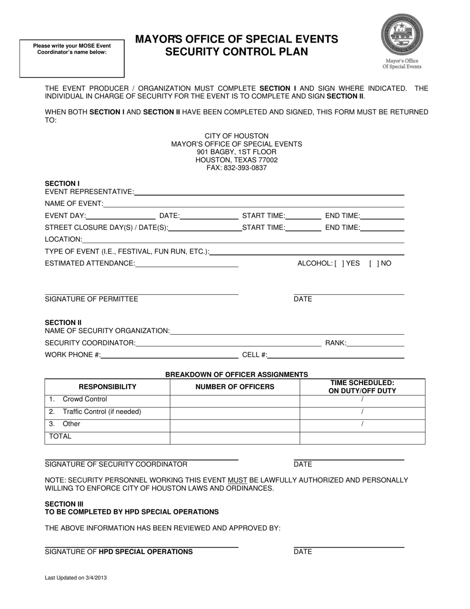 Security Control Plan - City of Houston, Texas, Page 1