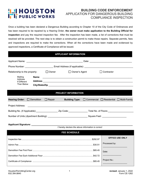 Form CE-1262  Printable Pdf