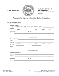 Application for Approval of Municipal Setting Designation - City of Houston, Texas, Page 2