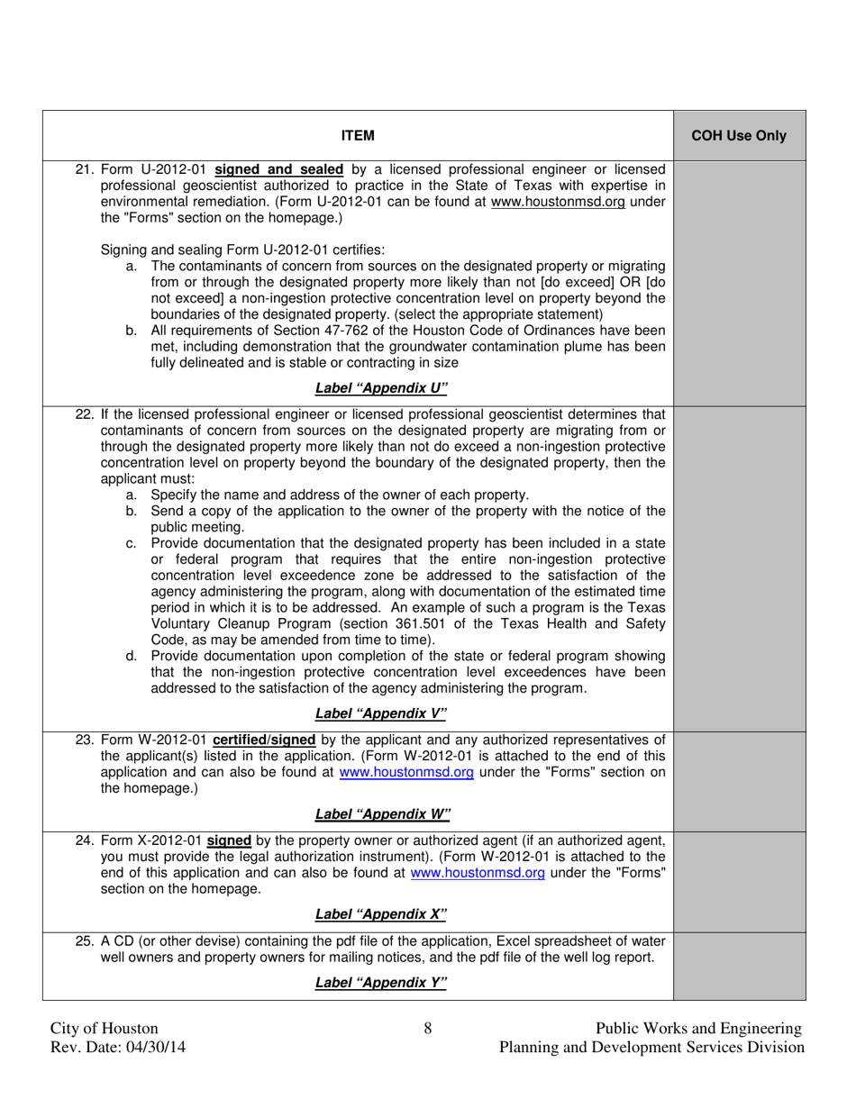 Application for Approval of Municipal Setting Designation - City of Houston, Texas, Page 8