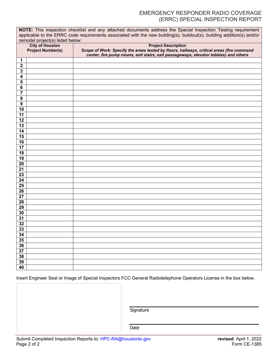 Form Ce 1385 Fill Out Sign Online And Download Fillable Pdf City Of Houston Texas 9855