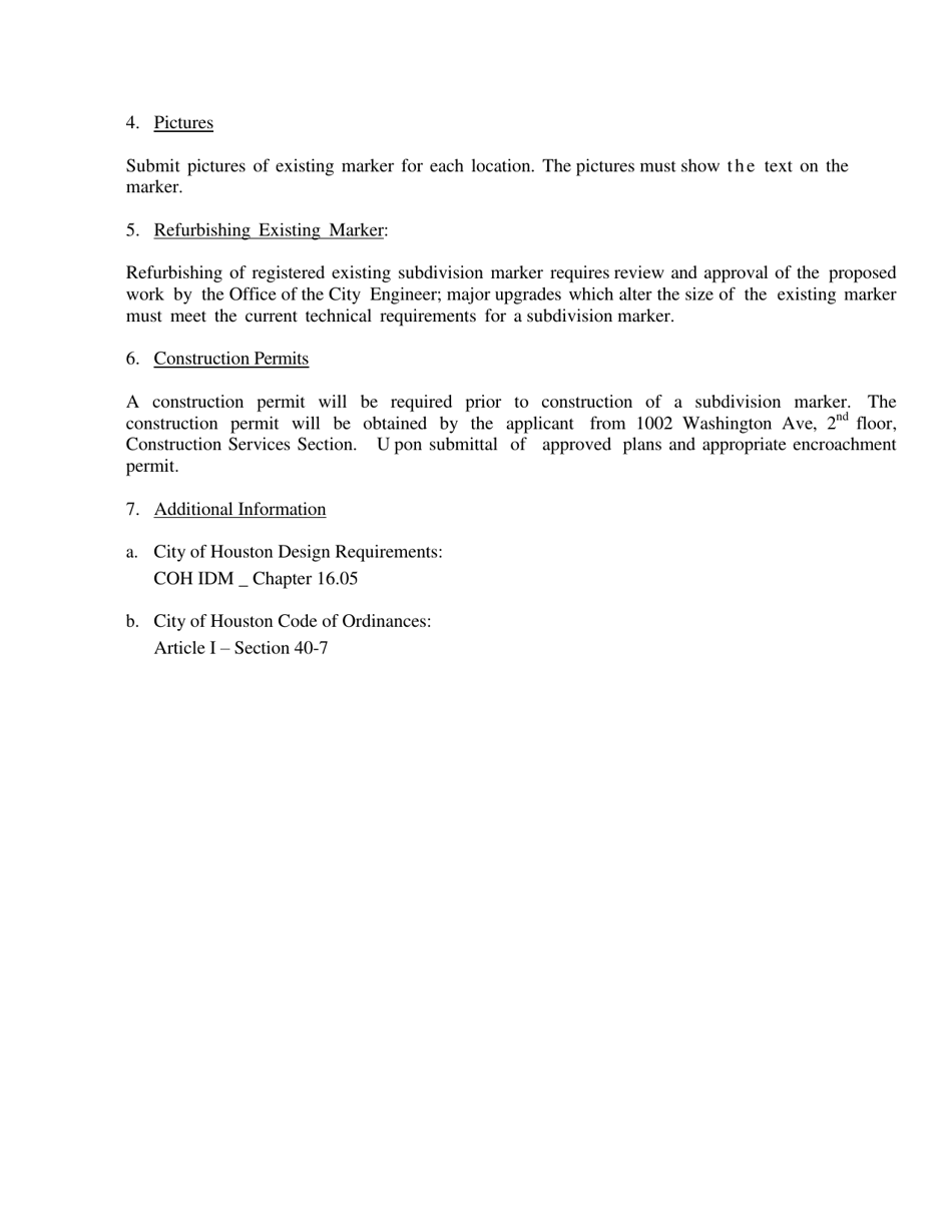 Subdivision Marker Application Form - City of Houston, Texas, Page 4