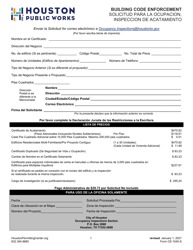 Form CE-1045-S Solicitud Para La Ocupacion, Inspeccion De Acatamiento - City of Houston, Texas (English/Spanish)
