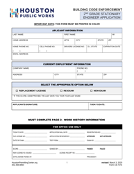 Document preview: Form CE-1314 Second Grade Stationary Engineer Application - City of Houston, Texas