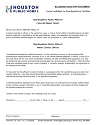 Document preview: Form CE-1328 Owner's Affidavit for Boarding Home Facilities - City of Houston, Texas