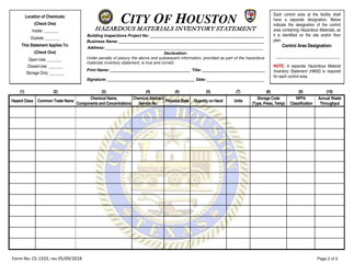 Form CE-1333 Hazardous Materials Inventory Statement - City of Houston, Texas, Page 2
