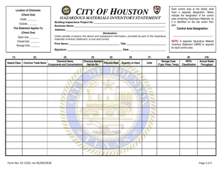 Form CE-1333 Hazardous Materials Inventory Statement - City of Houston, Texas, Page 3