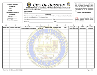 Form CE-1333 Hazardous Materials Inventory Statement - City of Houston, Texas, Page 4