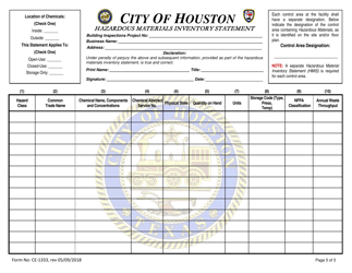 Form CE-1333 Hazardous Materials Inventory Statement - City of Houston, Texas, Page 5