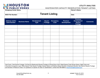 Form UA-0008 Wastewater Capacity Reservation Shopping Center Application - City of Houston, Texas, Page 3