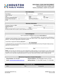 Document preview: Form CE-1356 Registration Form for Non-licensed User Account - City of Houston, Texas
