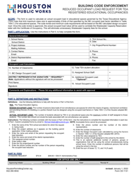 Document preview: Form CE-1131 Reduced Occupant Load Request for Tea Registered Educational Occupancies - City of Houston, Texas