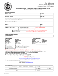 Document preview: Generator Permit Application/Renewal/Replacement Form - City of Houston, Texas