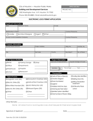 Document preview: Form CE-1318 Electronic Lock Permit Application - City of Houston, Texas