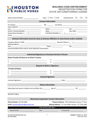 Document preview: Form CE-1307 Registration Form for State Air Conditioning License - City of Houston, Texas