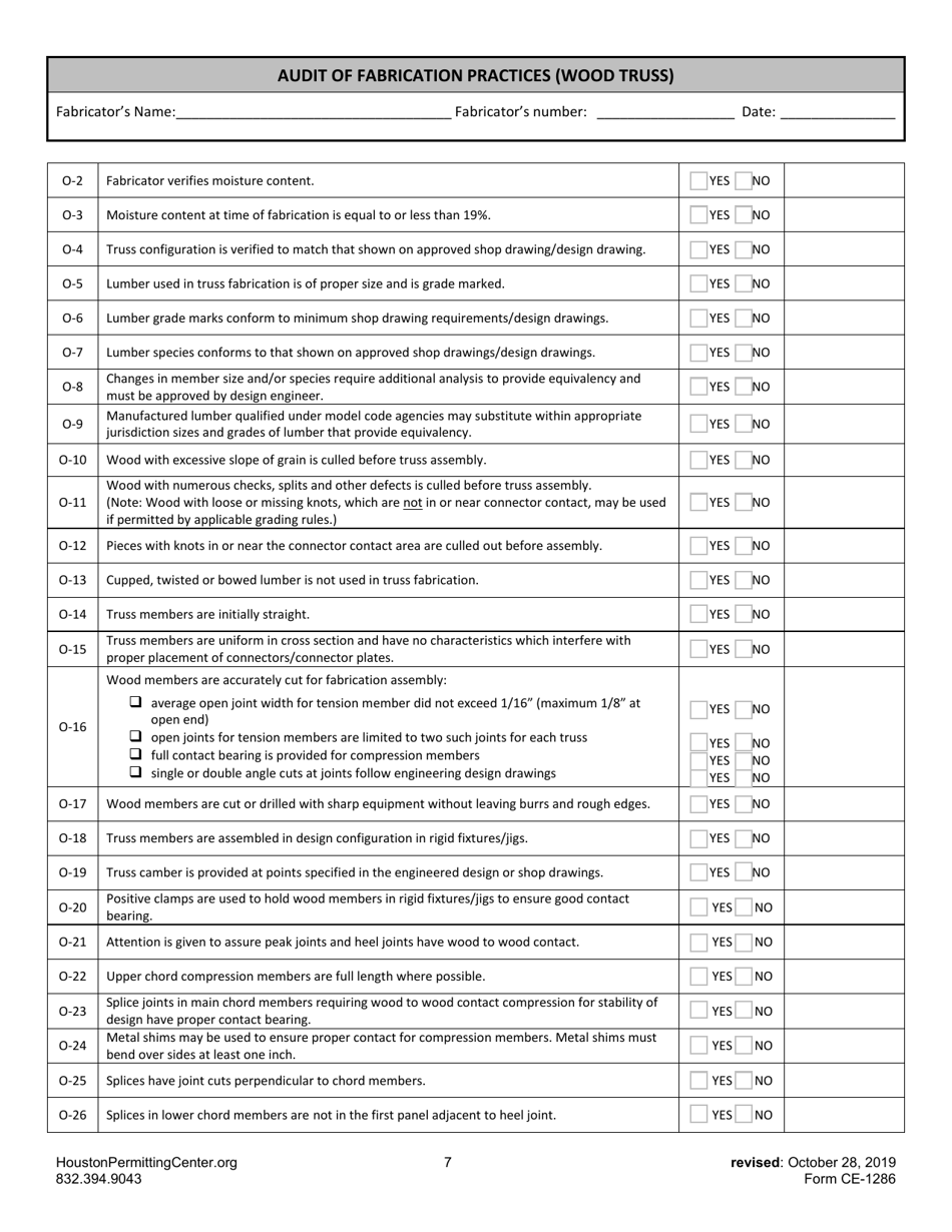 Form F (CE-1286) Audit of Fabrication Practices (Wood Truss) - City of Houston, Texas, Page 7
