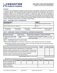 Form CE-1108 Care Facilities Worksheet - City of Houston, Texas
