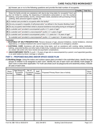Form CE-1108 Care Facilities Worksheet - City of Houston, Texas, Page 2