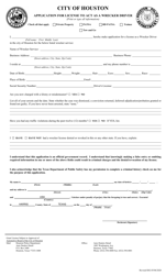 Document preview: Application for License to Act as a Wrecker Driver - Ciyu of Houston, Texas