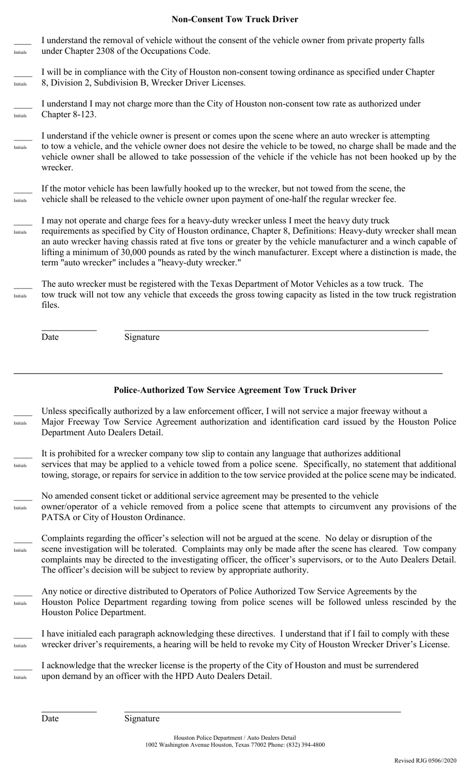 Application for License to Act as a Wrecker Driver - Ciyu of Houston, Texas, Page 2