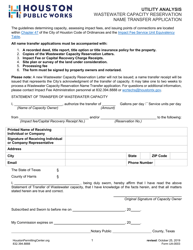 Document preview: Form UA-0003 Wastewater Capacity Reservation Name Transfer Application - City of Houston, Texas