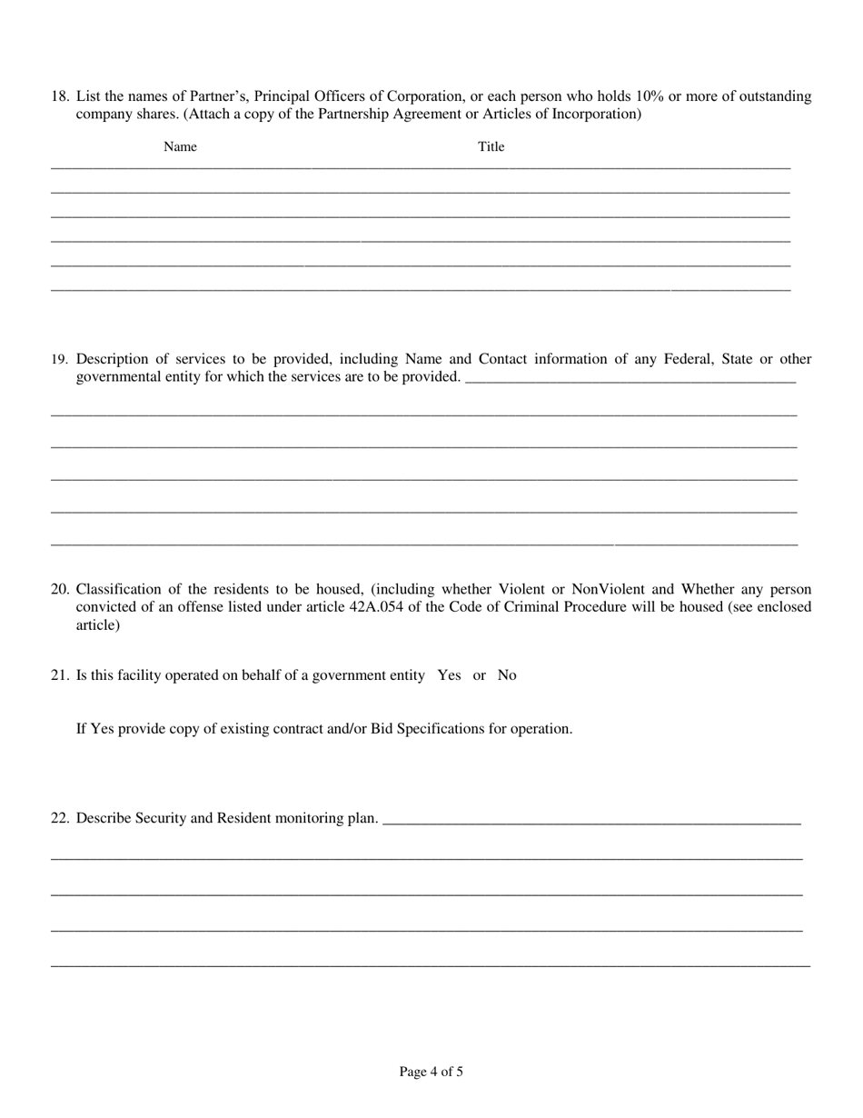 Correctional Facility  Alternate Housing Facility Application - City of Houston, Texas, Page 4