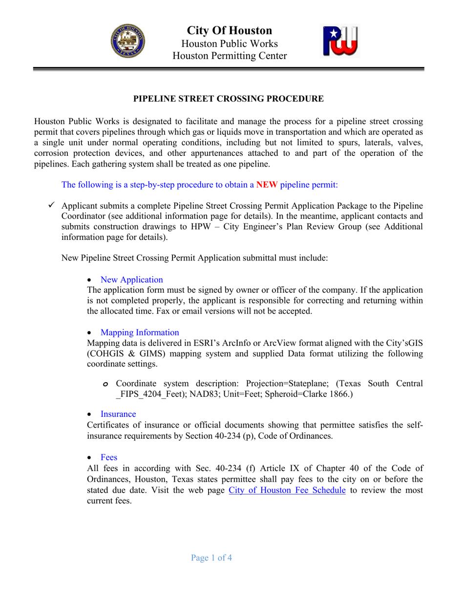 Pipeline Street Crossing Permit Application - City of Houston, Texas, Page 2