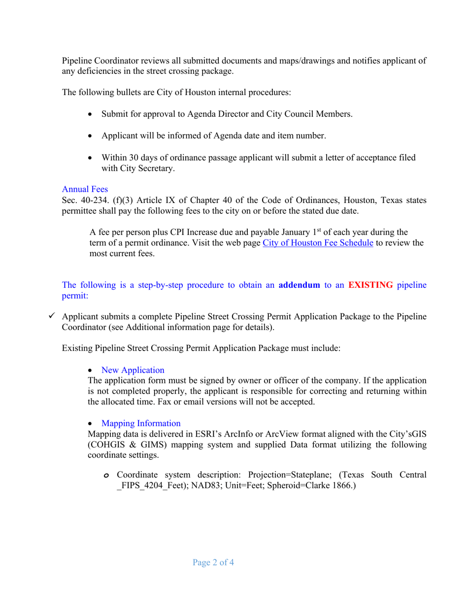 Pipeline Street Crossing Permit Application - City of Houston, Texas, Page 3
