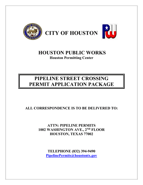 Pipeline Street Crossing Permit Application - City of Houston, Texas Download Pdf