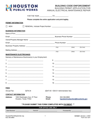 Document preview: Form CE-1241 Building Permit Application for Annual Electrical Maintenance Repair - City of Houston, Texas