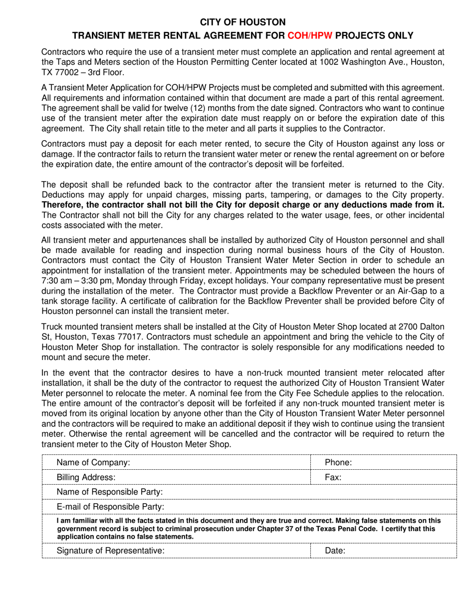 Transient Meter Application for Coh / Hpw Projects Only - City of Houston, Texas, Page 2