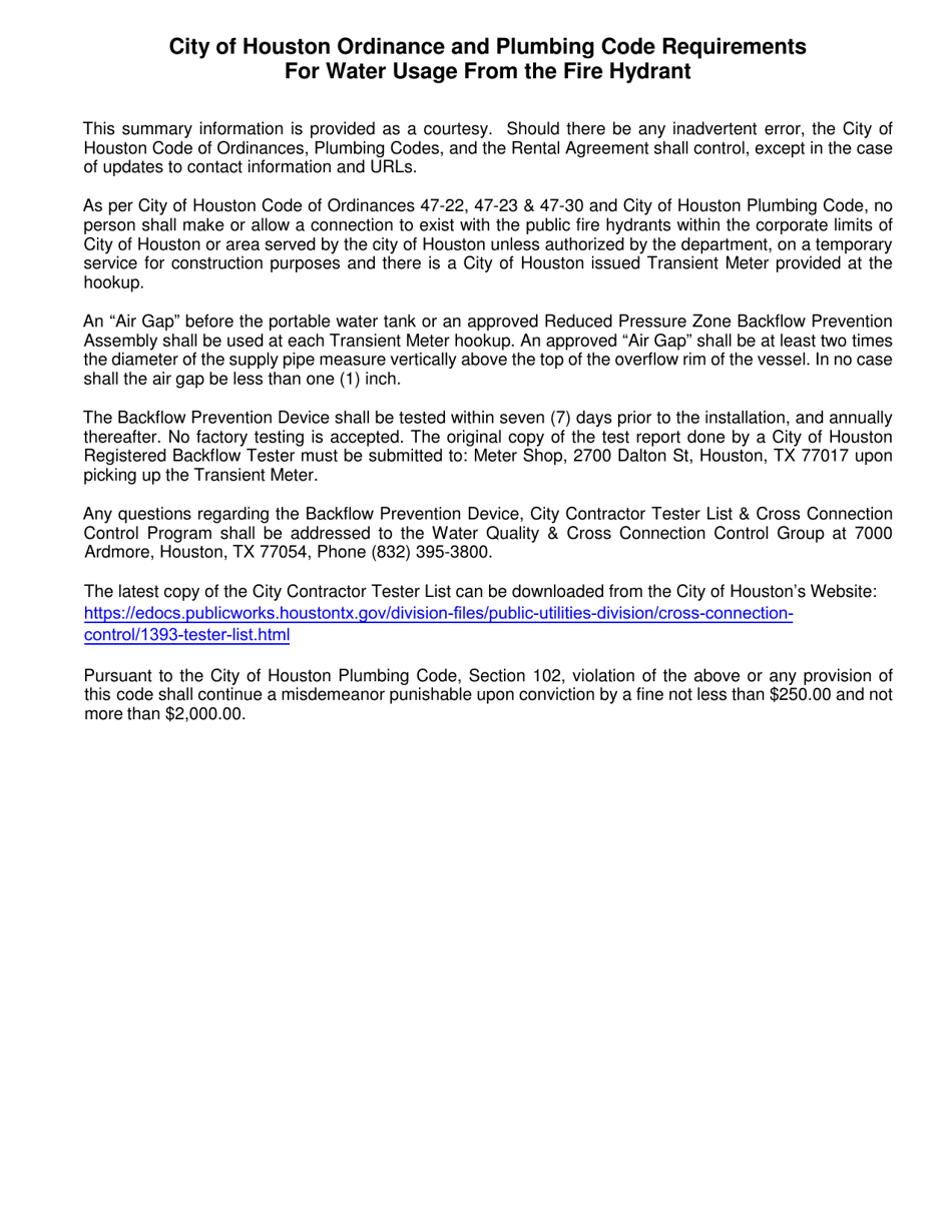 Transient Meter Application for Coh / Hpw Projects Only - City of Houston, Texas, Page 3