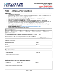 Infrastructure Design Manual Variance Form - City of Houston, Texas