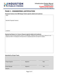 Infrastructure Design Manual Variance Form - City of Houston, Texas, Page 2