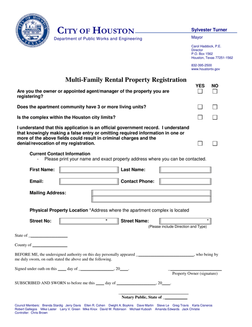 Multi-Family Rental Property Registration - City of Houston, Texas Download Pdf