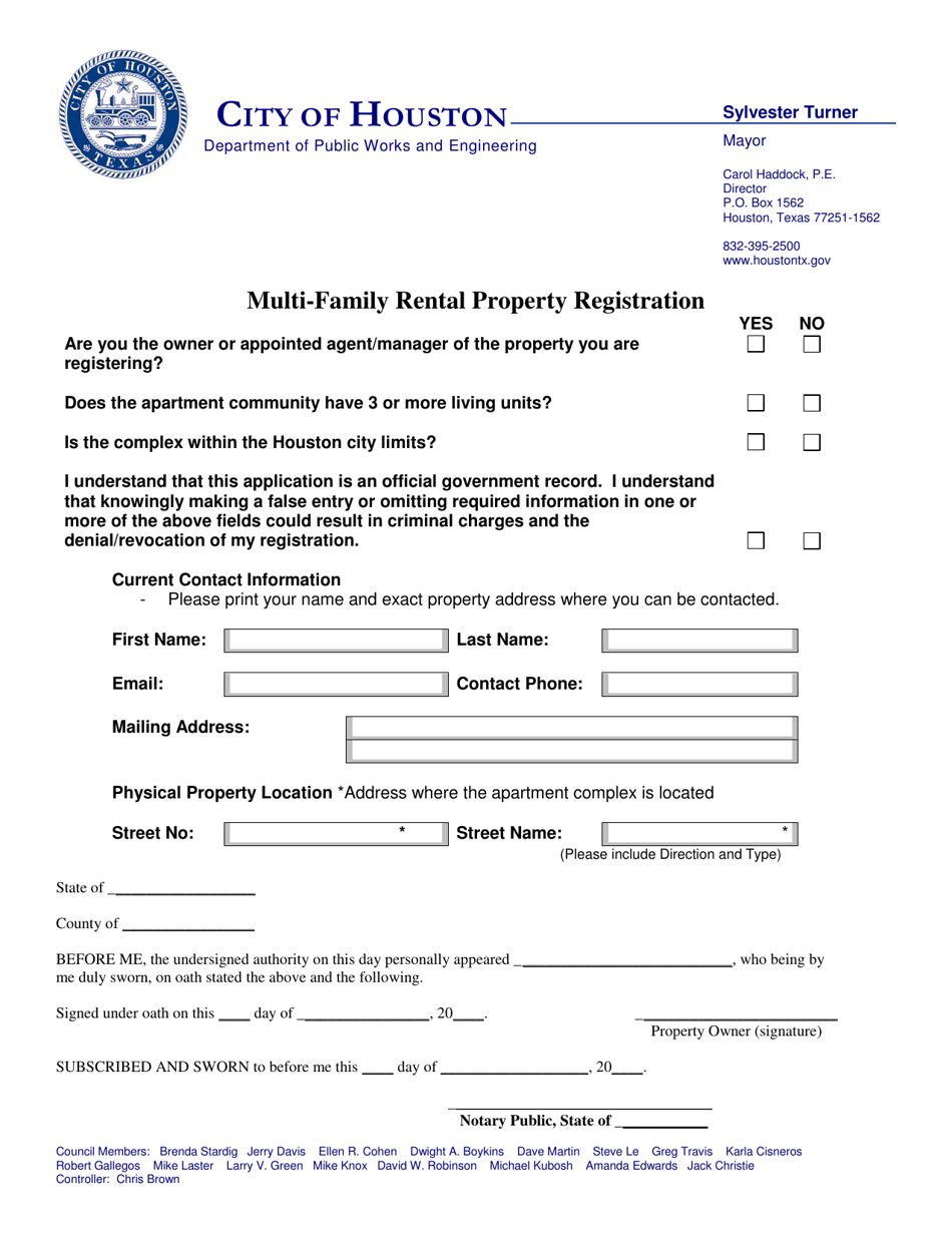 Multi-Family Rental Property Registration - City of Houston, Texas, Page 1